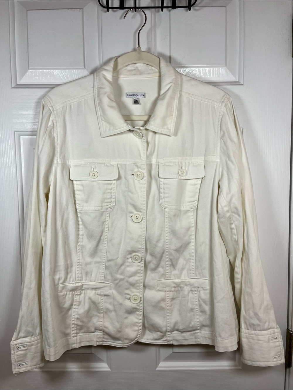 Croft & Barrow Off-White Stretch Cotton Button Up Jacket - Medium - Picture 16 of 16